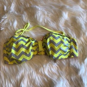 Victoria’s Secret Pink Bandeau Swim Top Yellow Chevron Size Medium